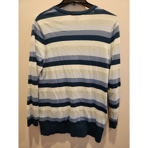 Lands End Womens Button Down Cardigan 100% Supima Cotton Sz L Blue/grey Stripe - Picture 4 of 9
